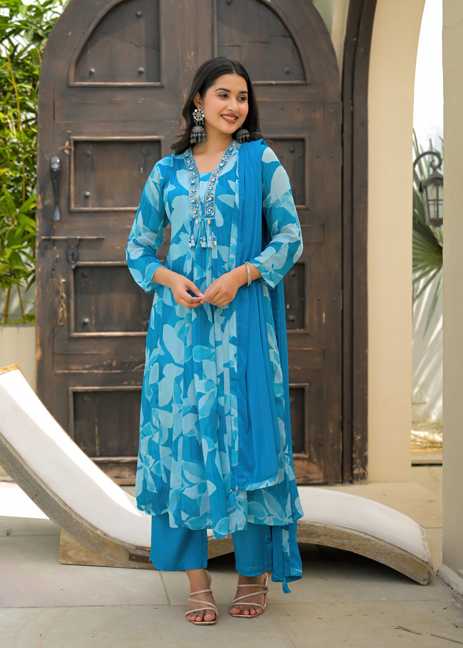 Candy blue anarkali suit set