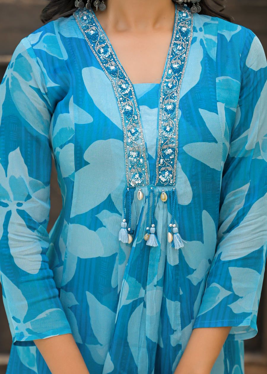 Candy blue anarkali suit set