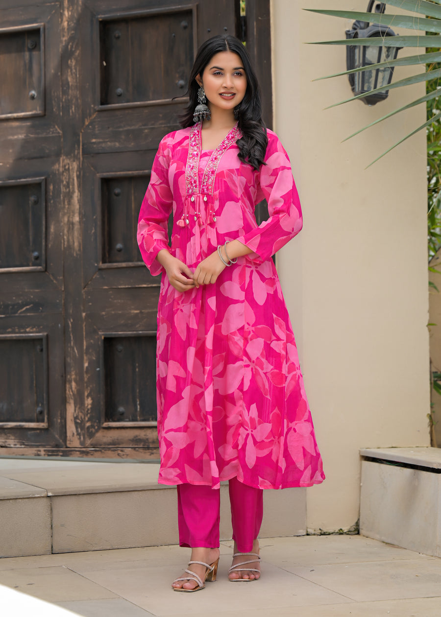 Candy pink anarkali suit set