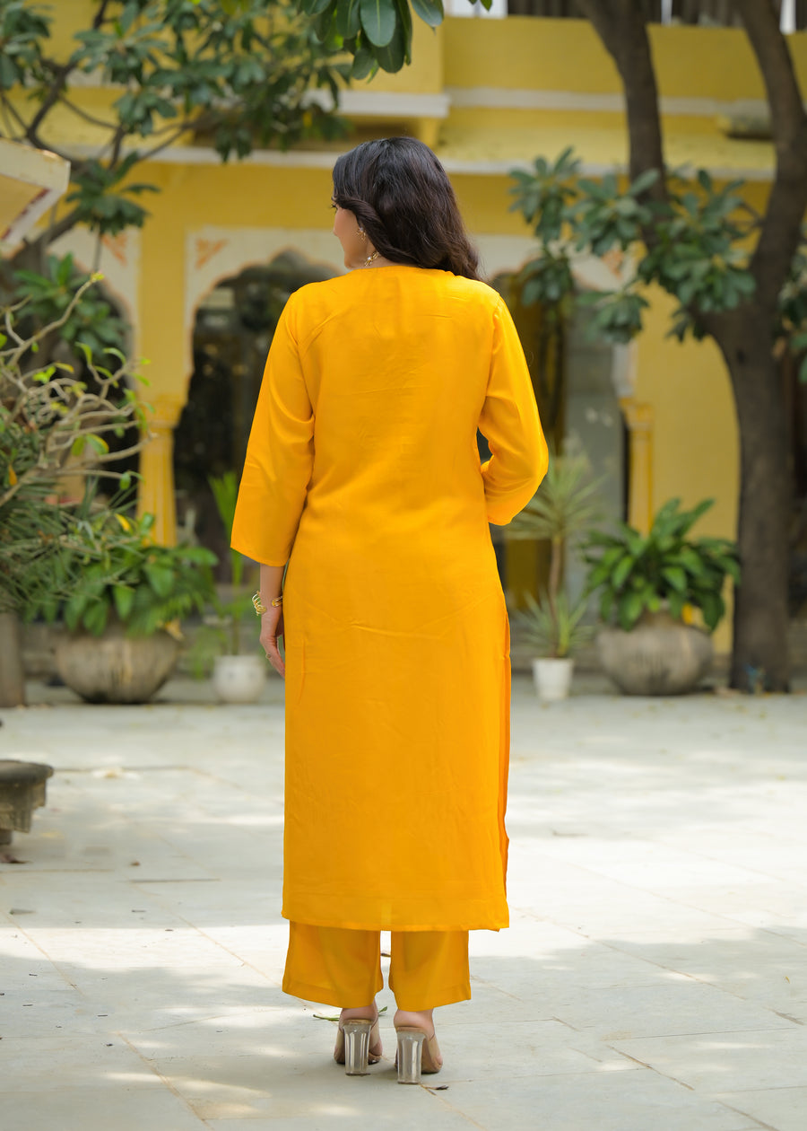 Tangy yellow organza suit set