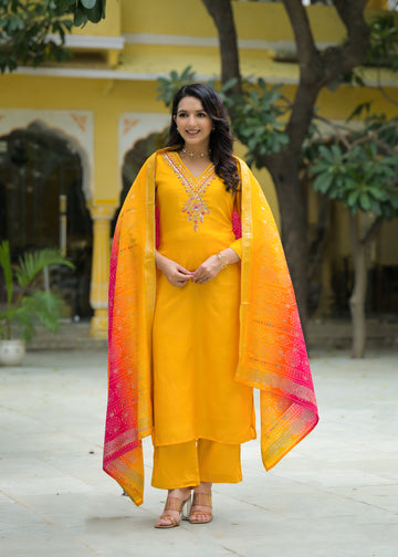 Tangy yellow organza suit set
