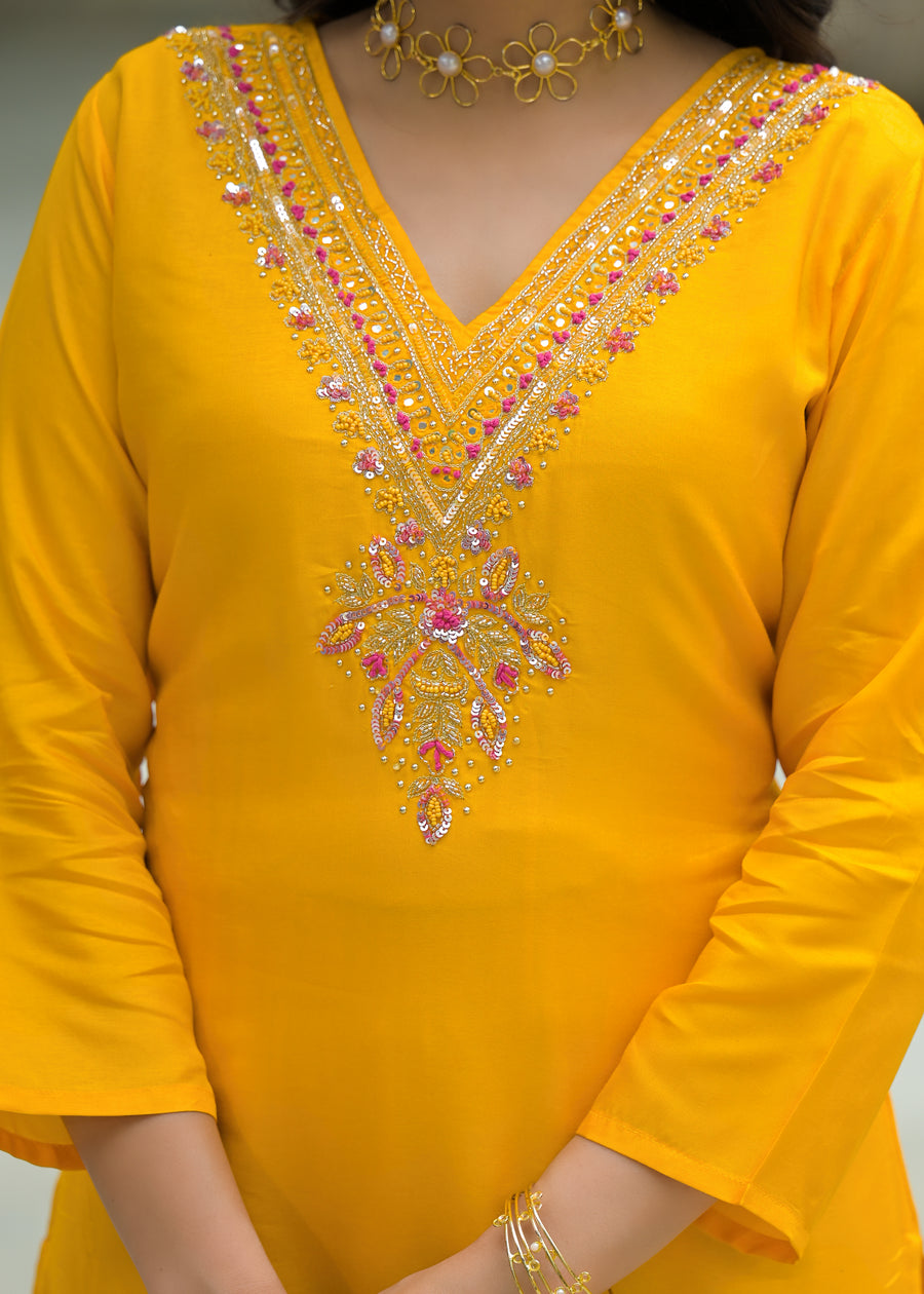 Tangy yellow organza suit set