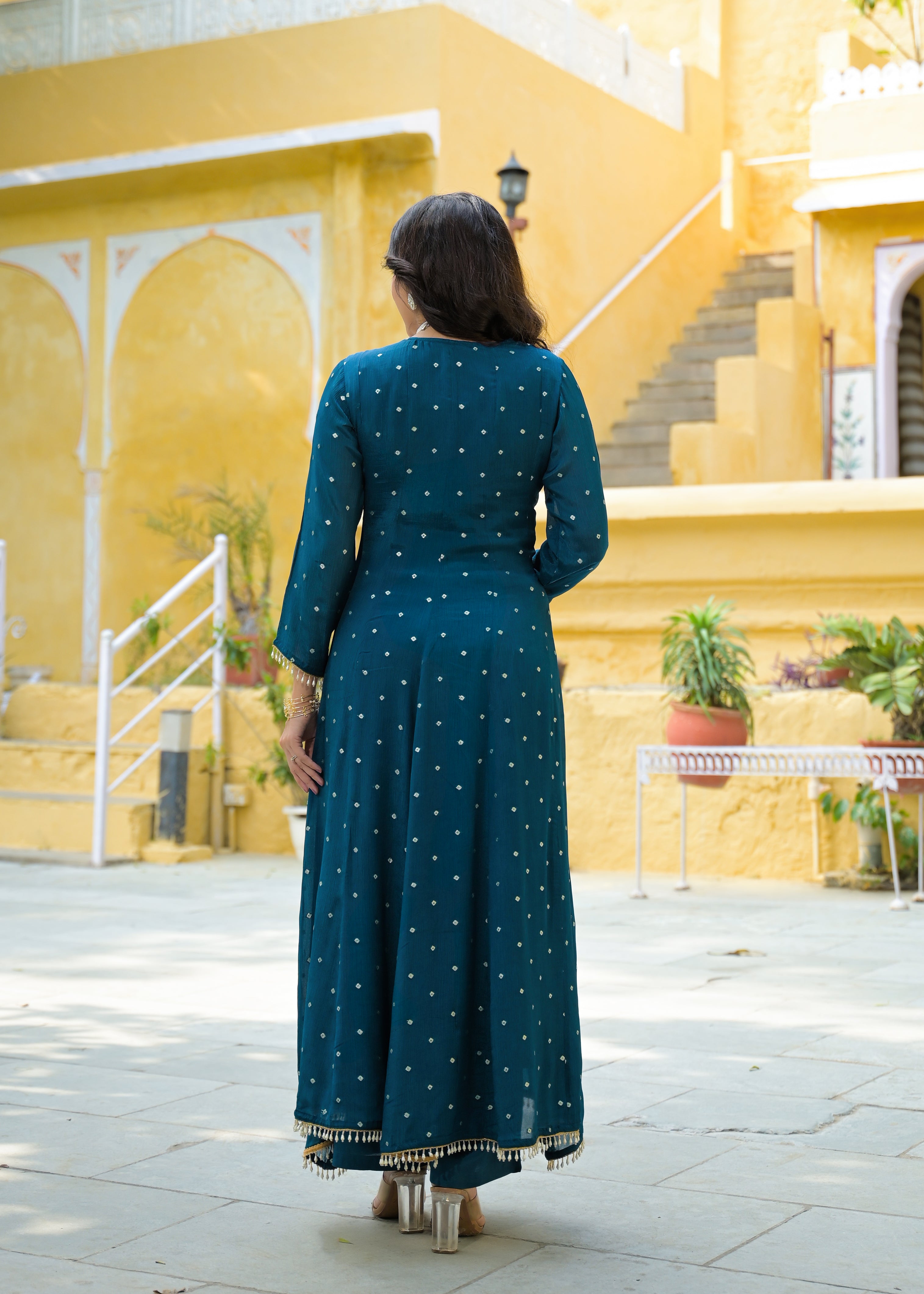 Blue golden anarkali suit set  Kamodinee
