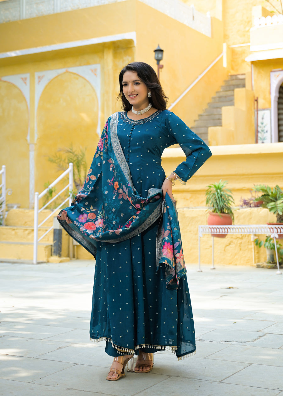 Blue golden anarkali suit set