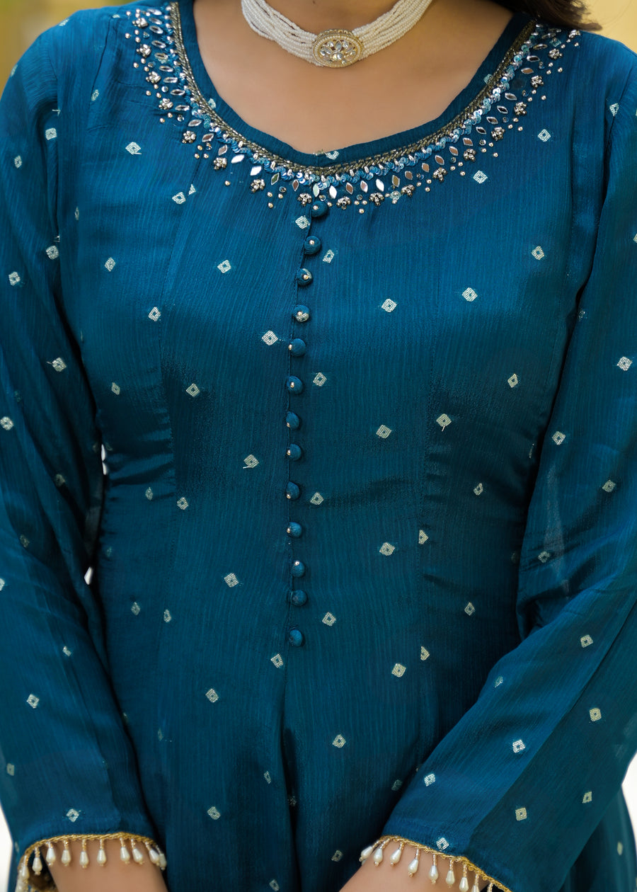 Blue golden anarkali suit set
