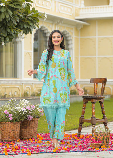 Aqua blue floral coord set