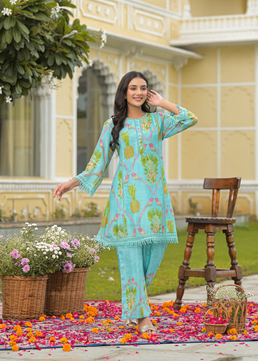 Aqua blue floral coord set