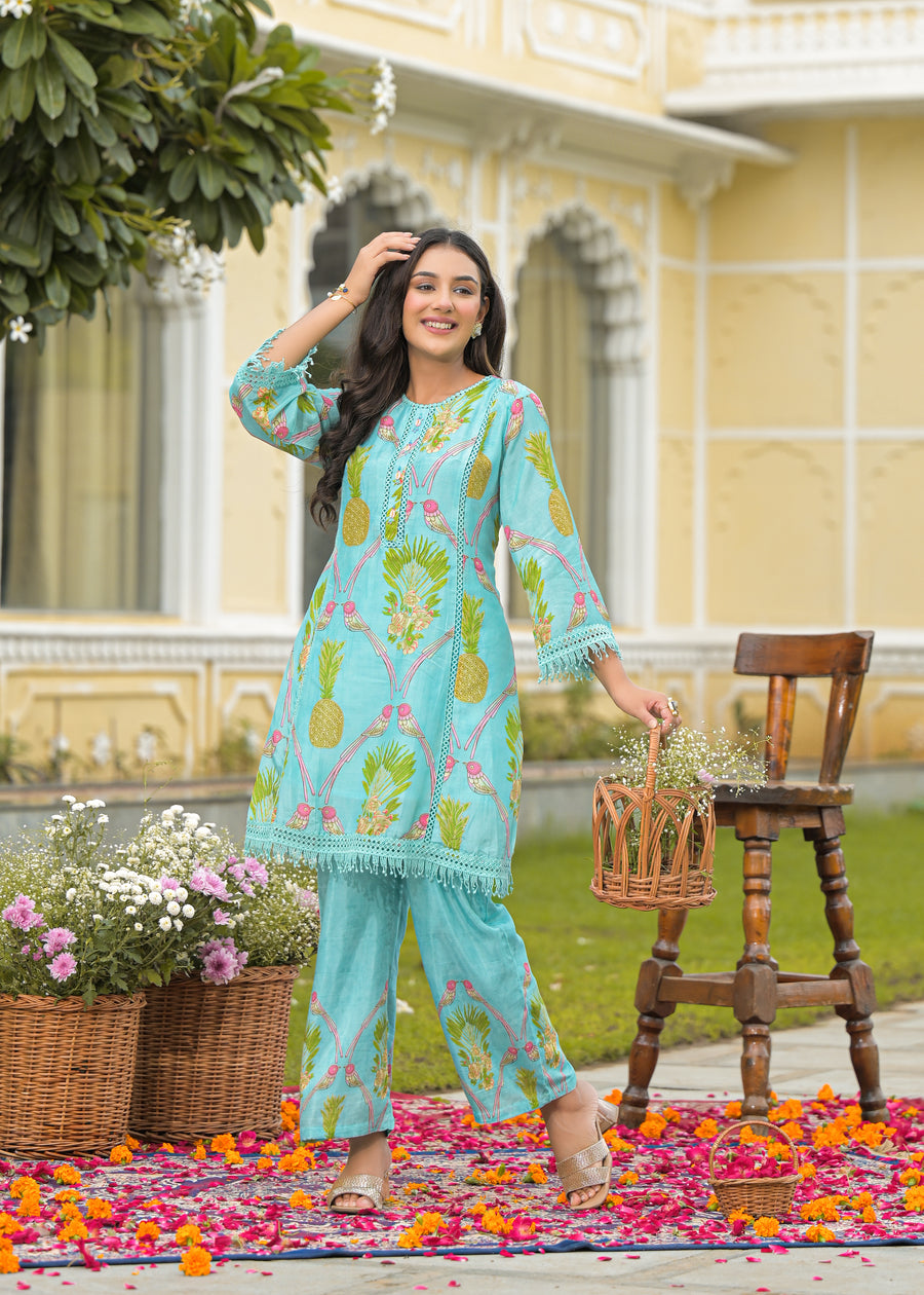 Aqua blue floral coord set