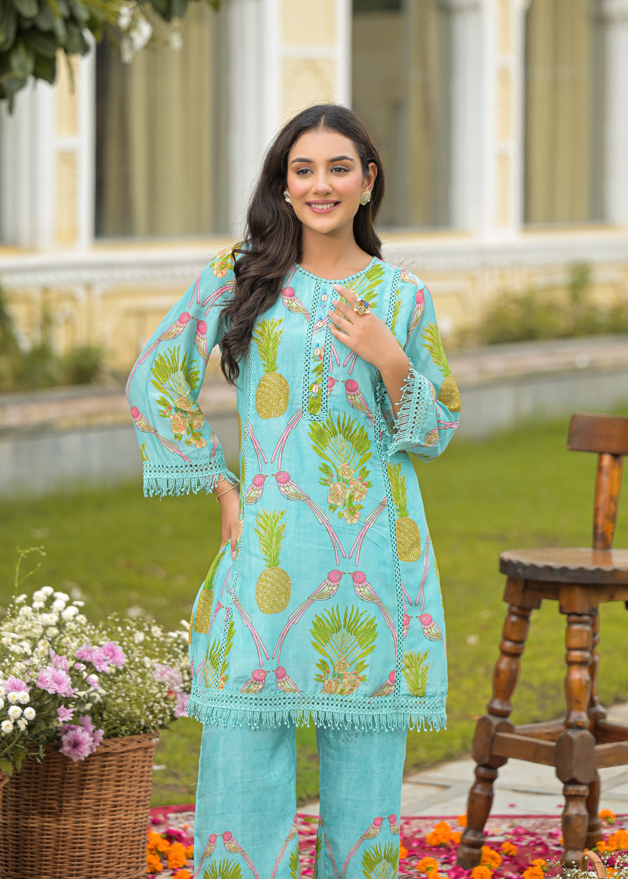 Aqua blue floral coord set
