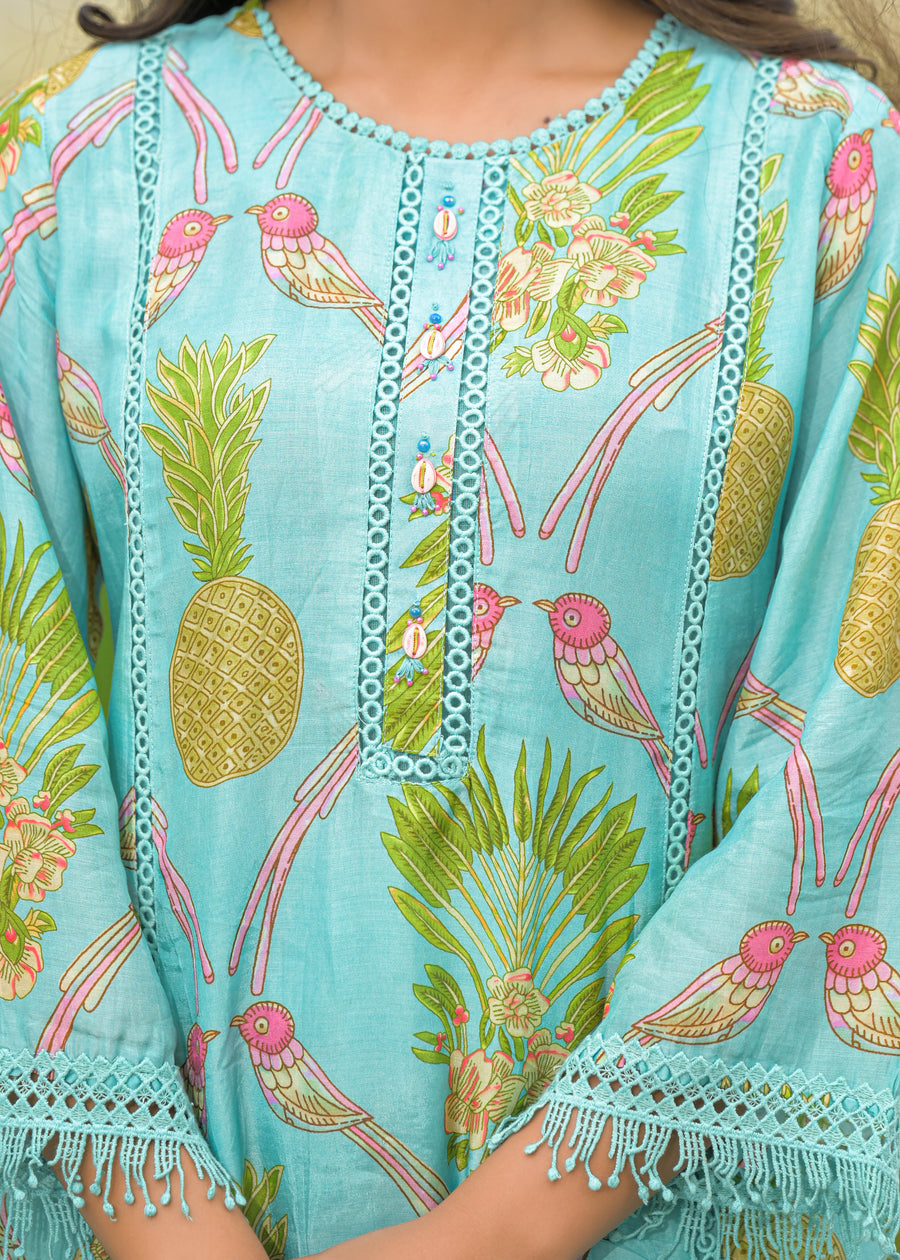 Aqua blue floral coord set