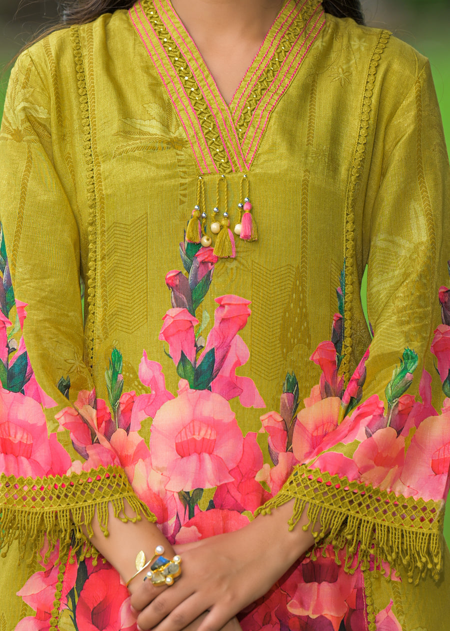 Olive green floral coord set