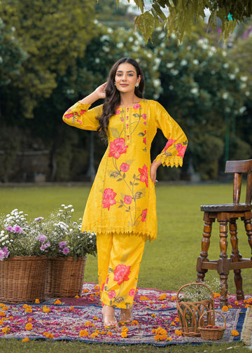 Mustard yellow floral coord set