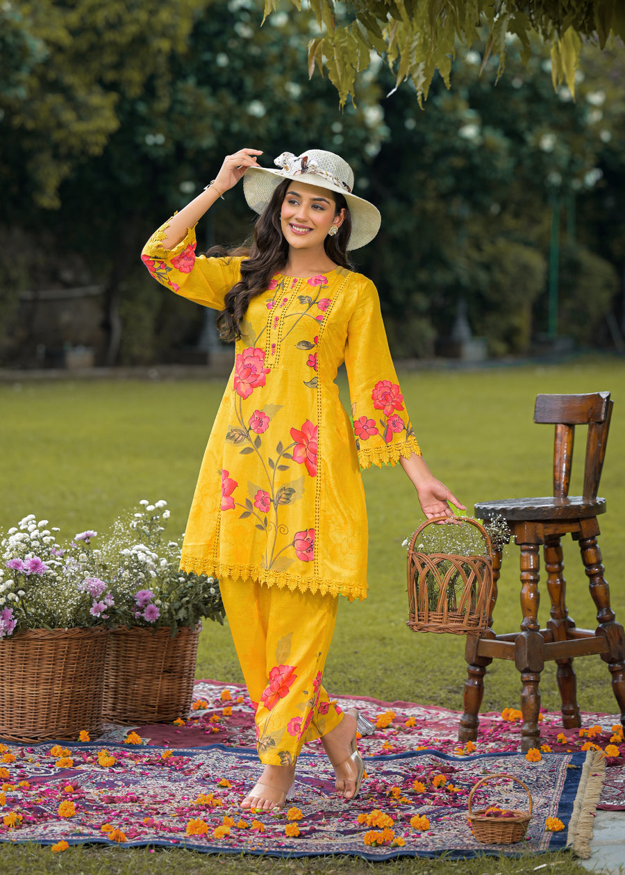 Mustard yellow floral coord set