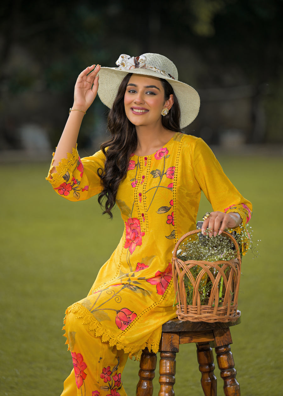 Mustard yellow floral coord set