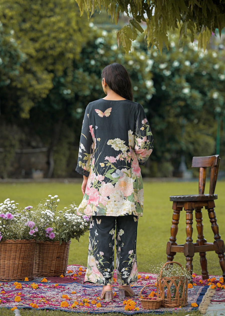 Black floral coord set