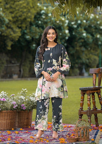 Black floral coord set