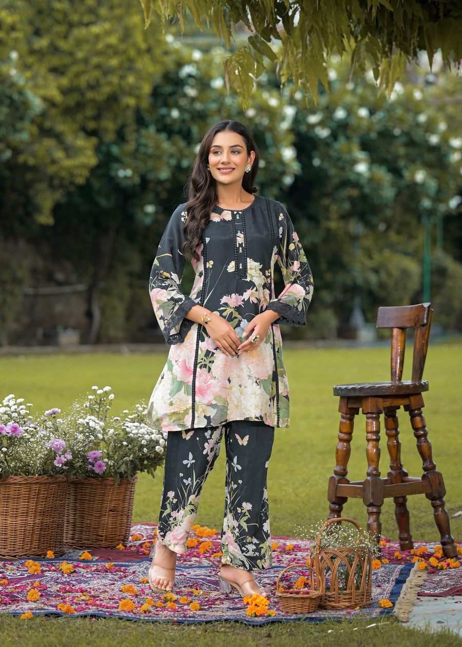 Black floral coord set