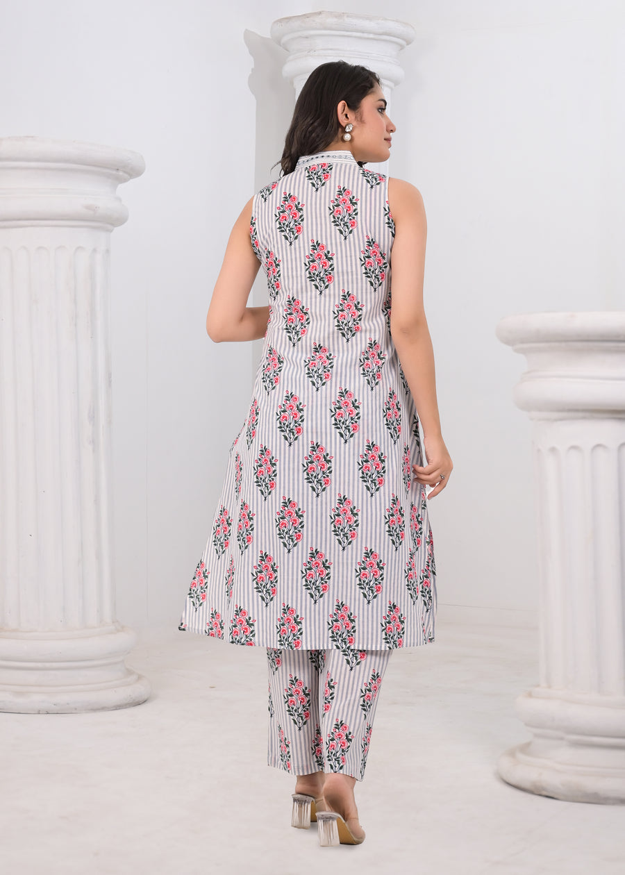 Grey stripped floral coord set