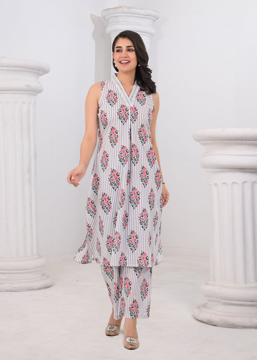 Grey stripped floral coord set