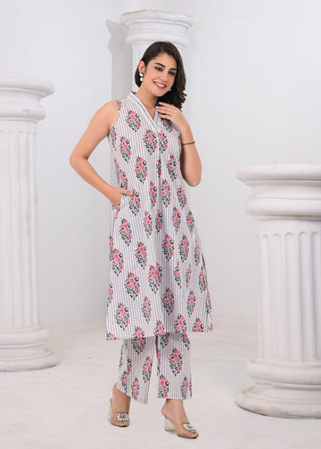 Grey stripped floral coord set