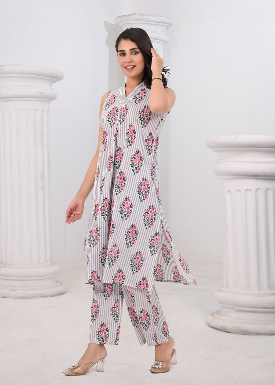 Grey stripped floral coord set
