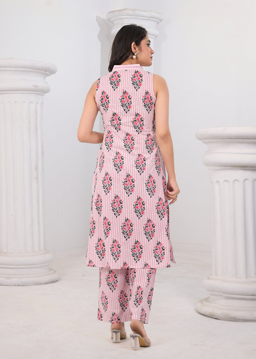 Pink stripped floral coord set