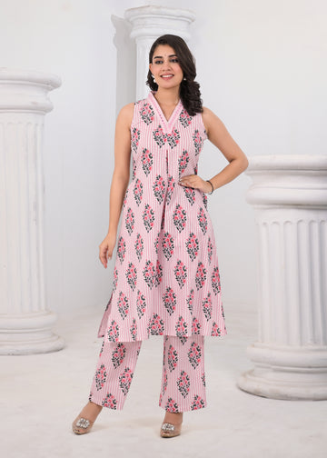 Pink stripped floral coord set