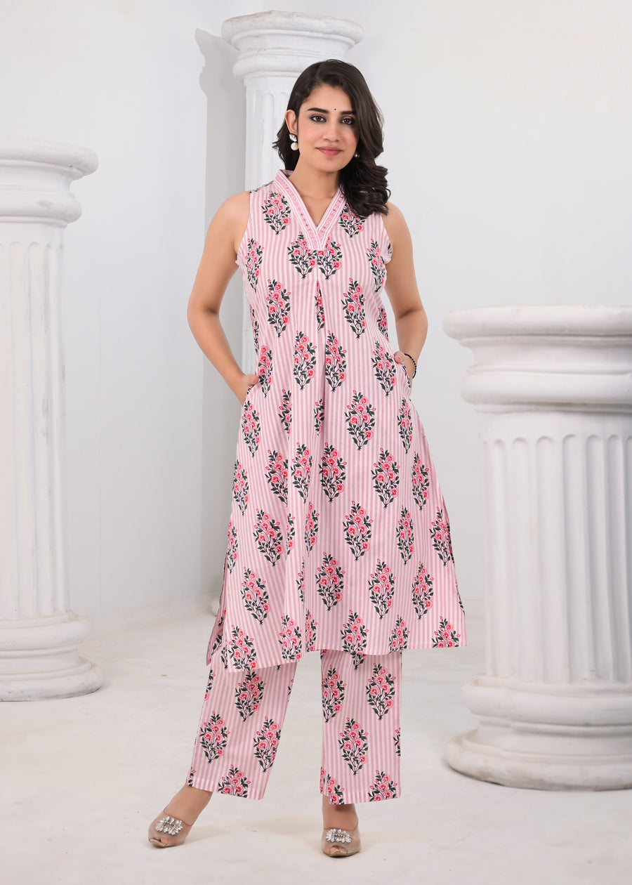 Pink stripped floral coord set
