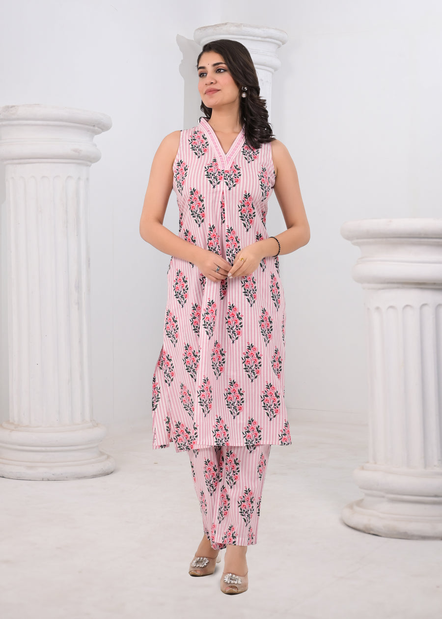Pink stripped floral coord set