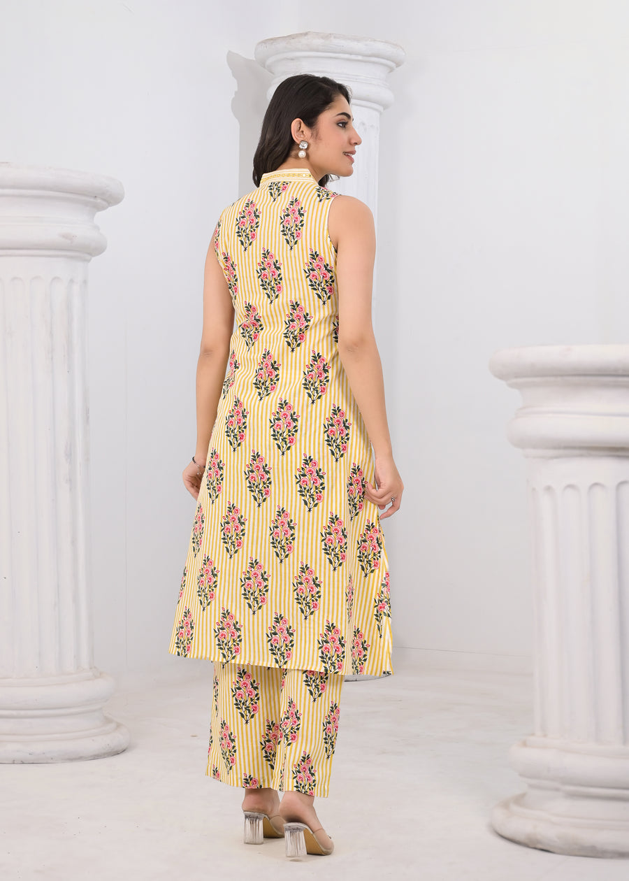 Yellow stripped floral coord set