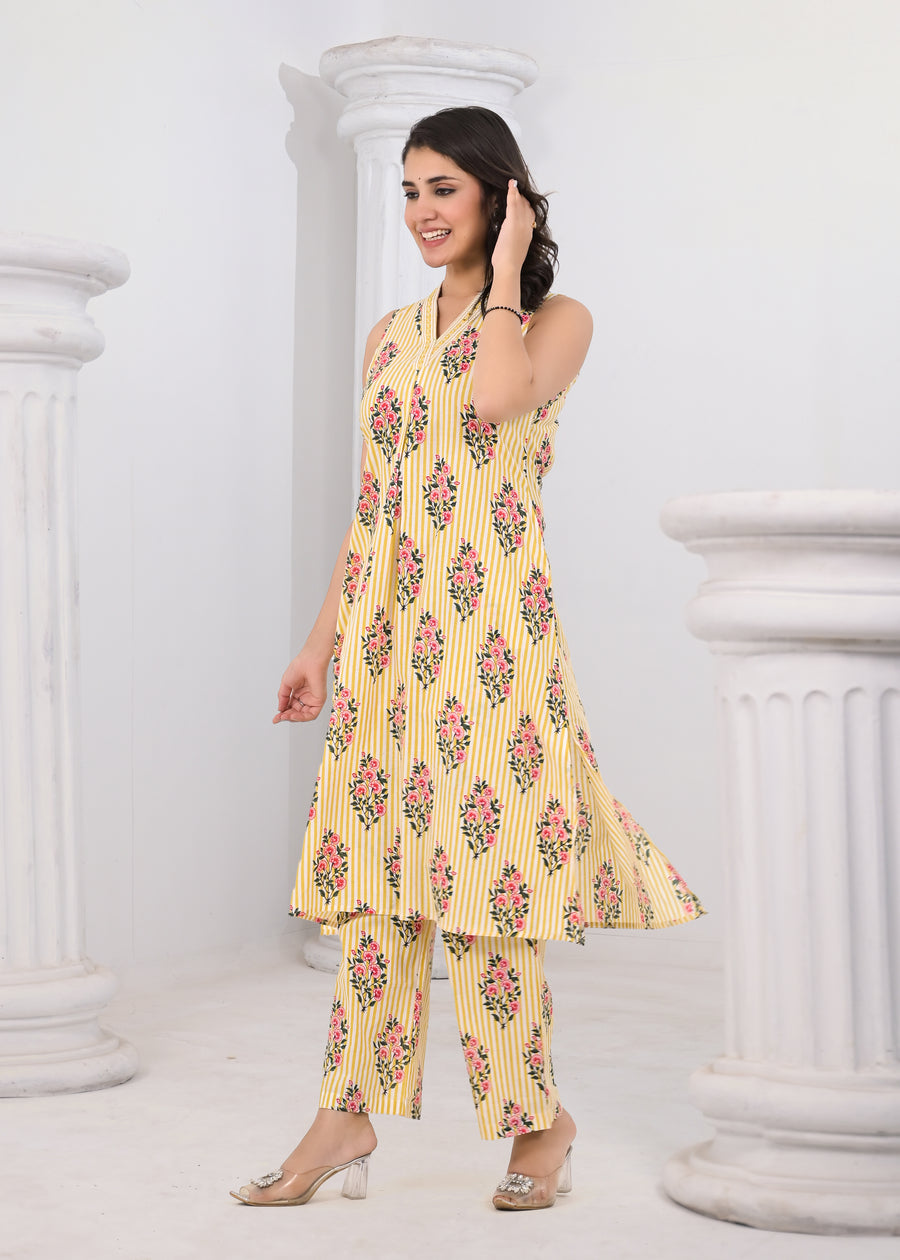 Yellow stripped floral coord set