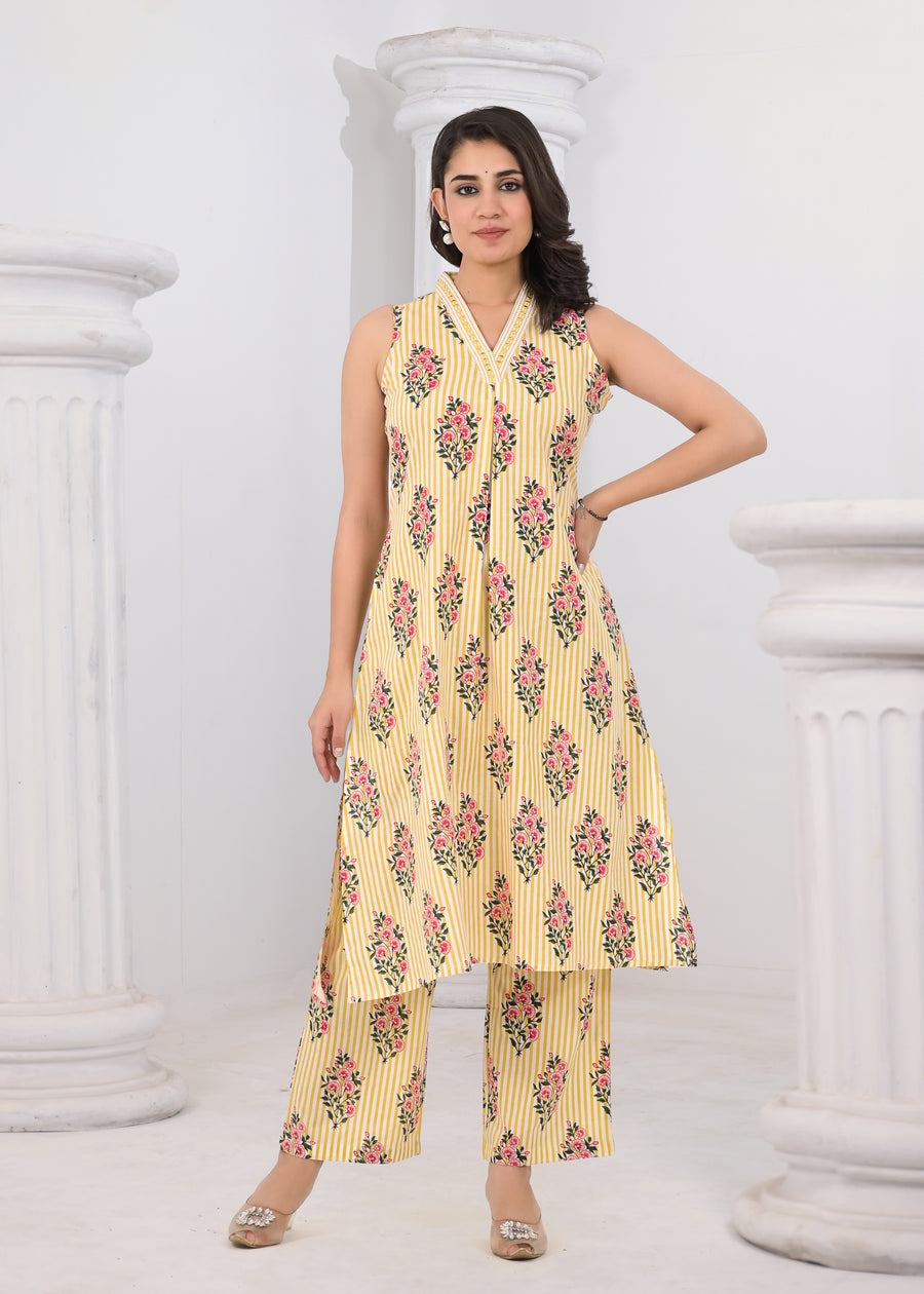 Yellow stripped floral coord set