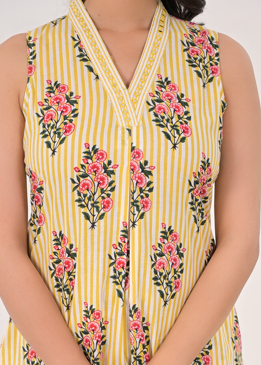 Yellow stripped floral coord set