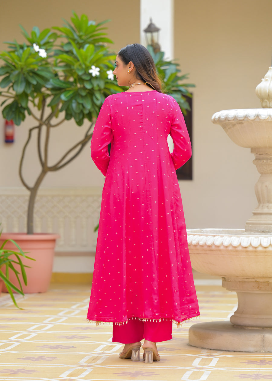 Pink golden anarkali suit set