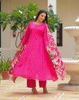 Pink golden anarkali suit set