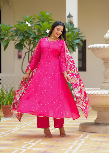 Pink golden anarkali suit set