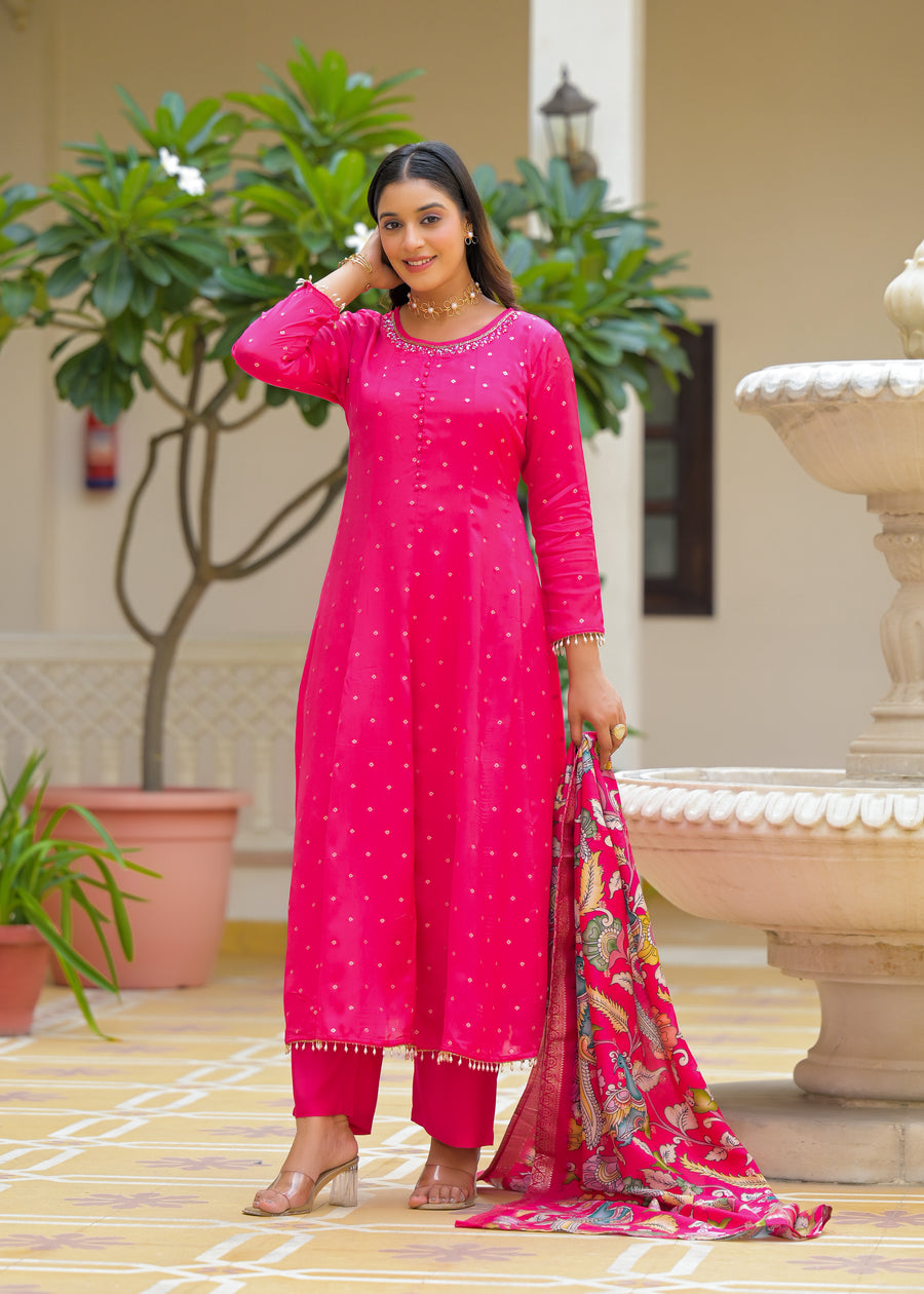 Pink golden anarkali suit set