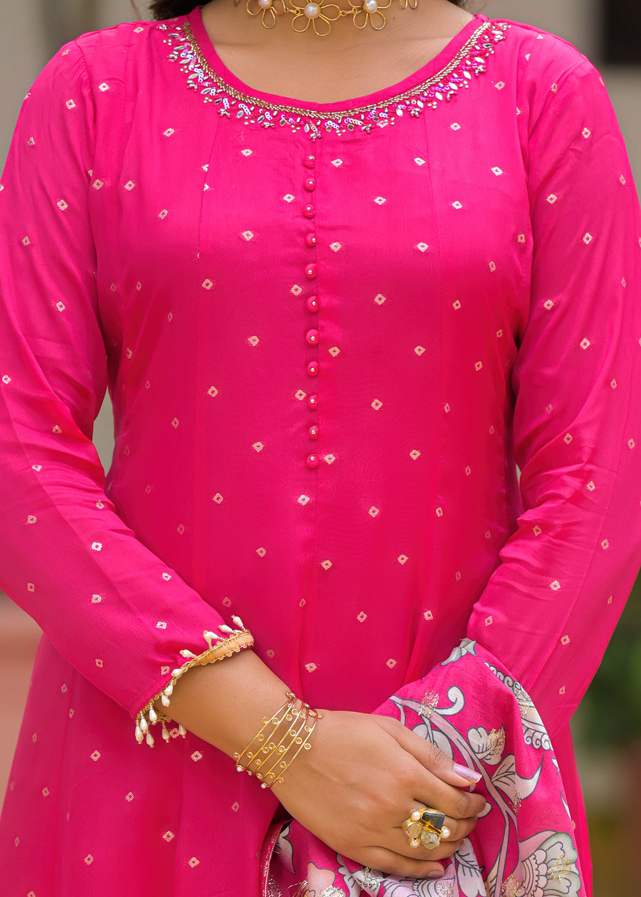 Pink golden anarkali suit set