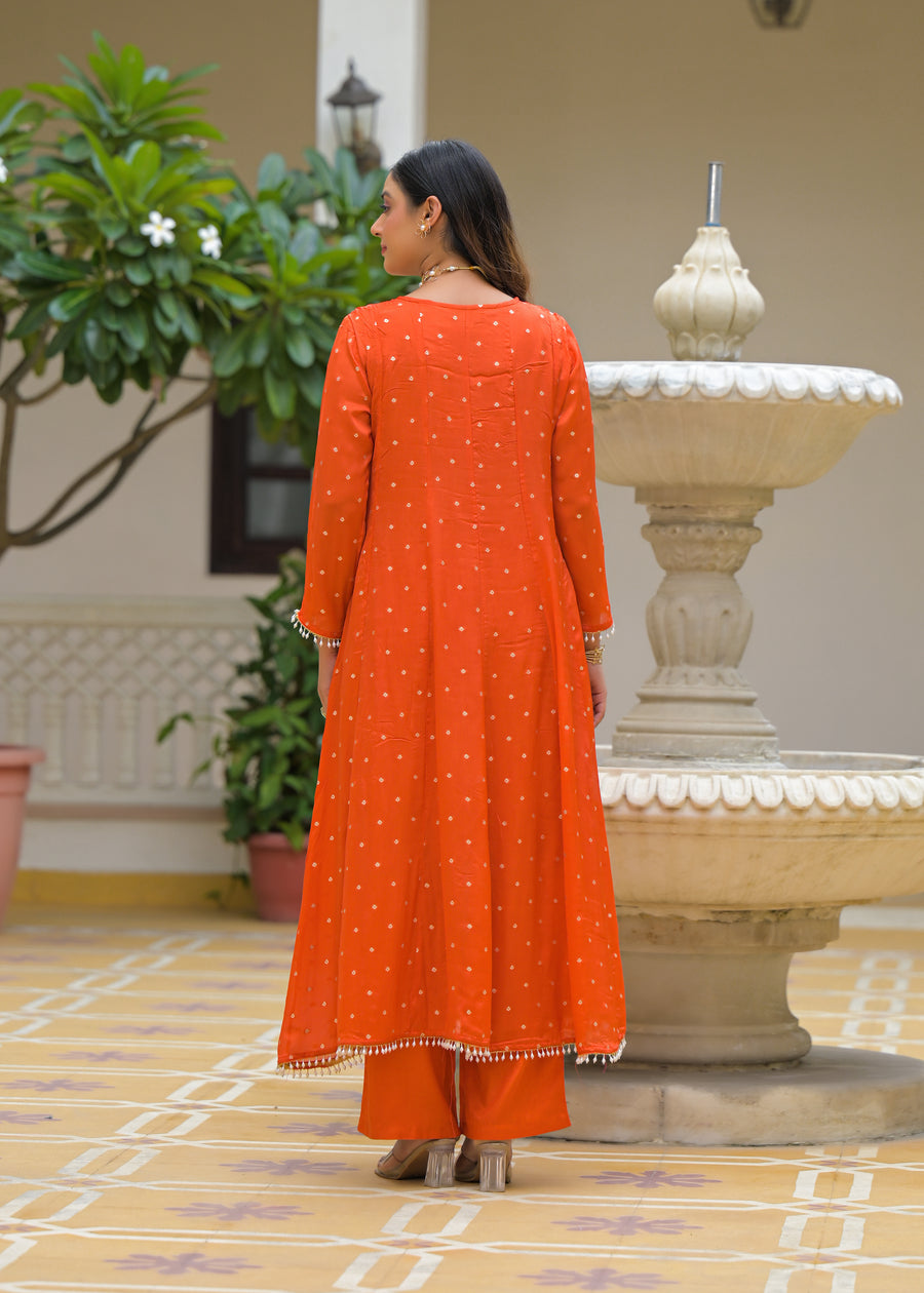 Rust golden anarkali suit set