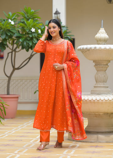 Rust golden anarkali suit set