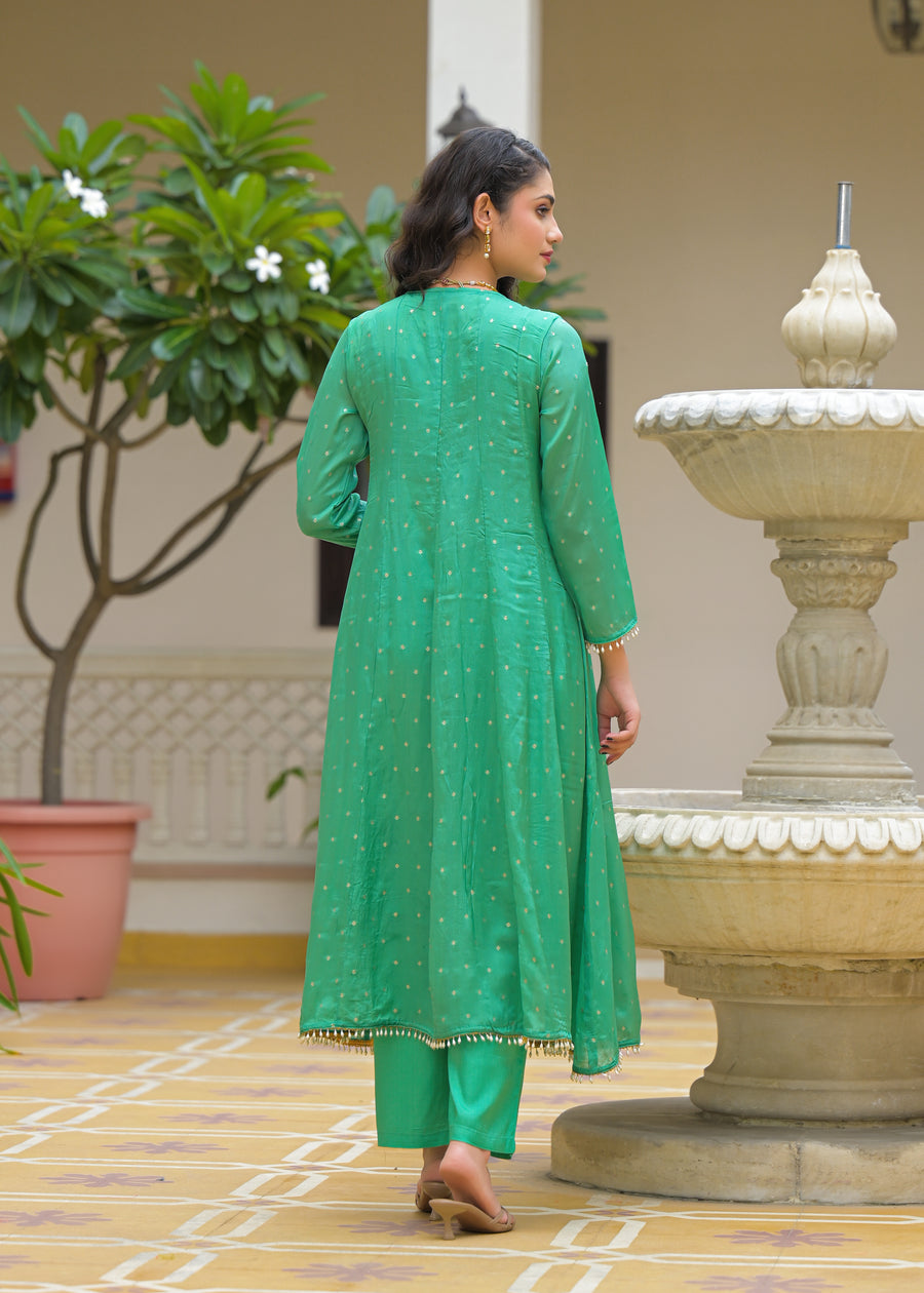 Emerald green anarkali suit set