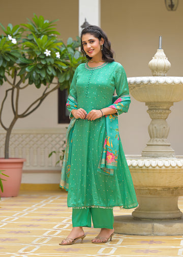 Emerald green anarkali suit set