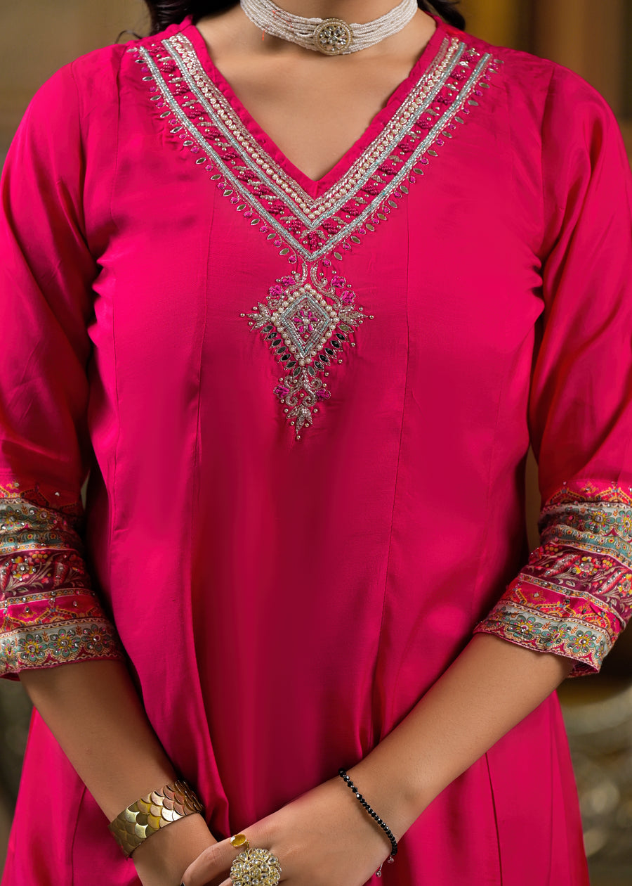 Pink chatak anarkali suit set