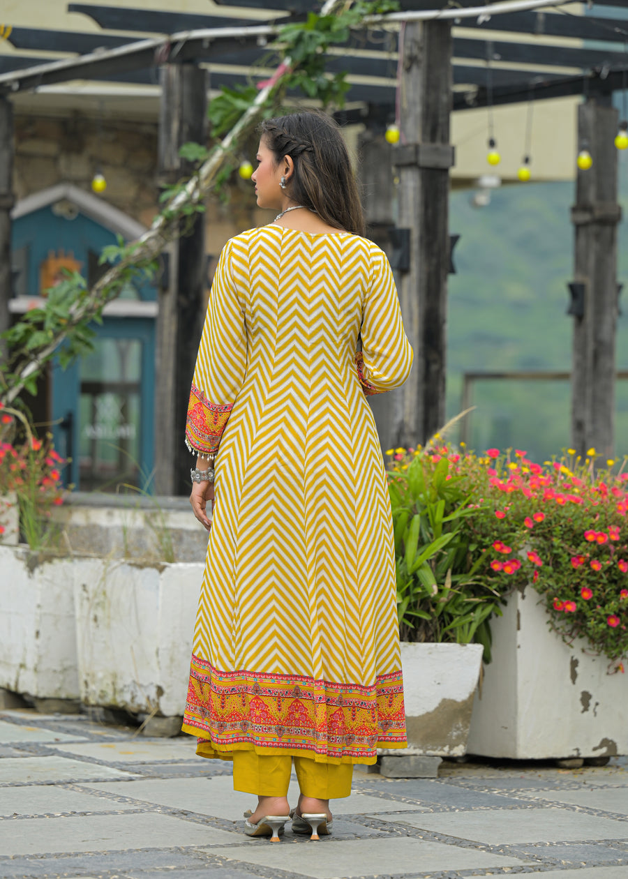 Mustard cabriole anarkali suit set