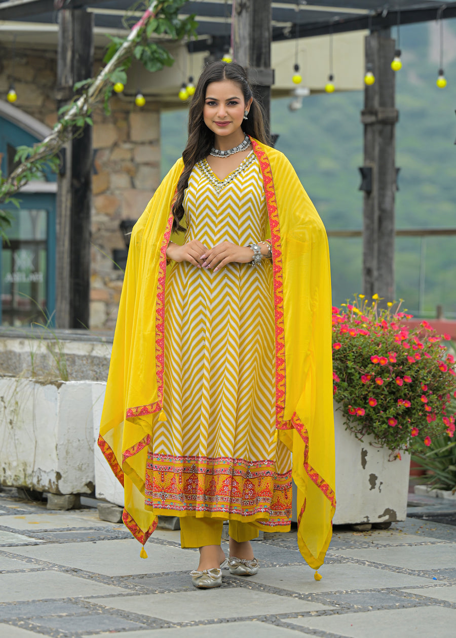 Mustard cabriole anarkali suit set