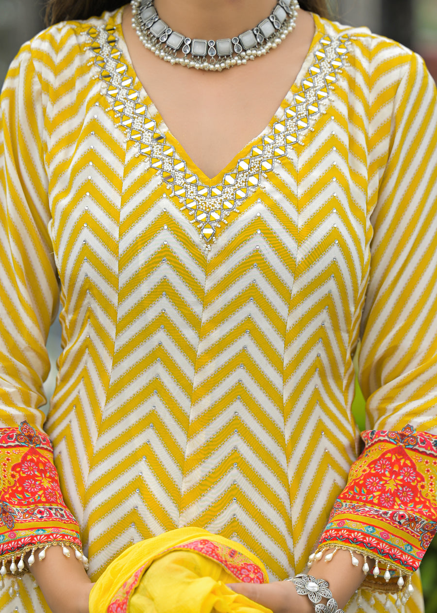 Mustard cabriole anarkali suit set