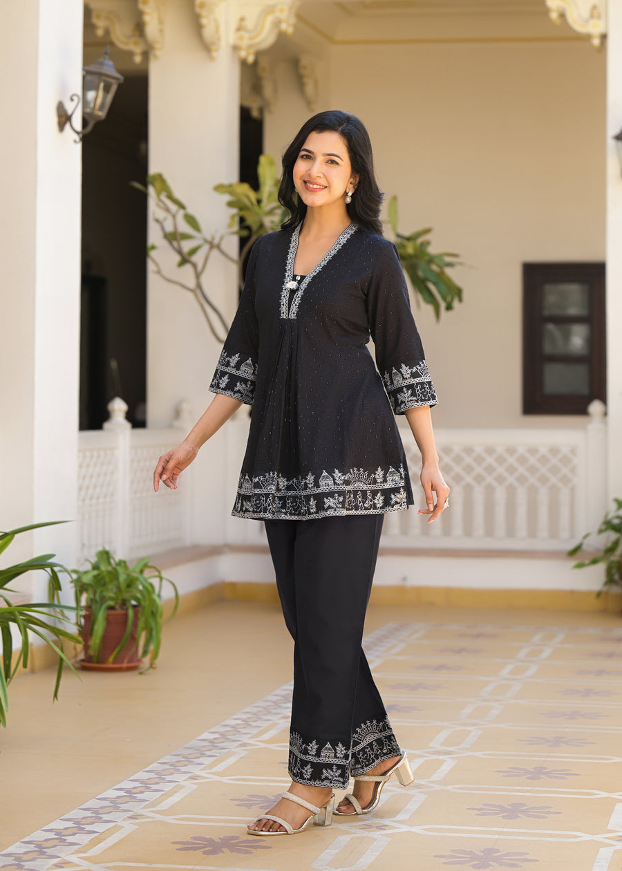 Midnight black embroidery coord set