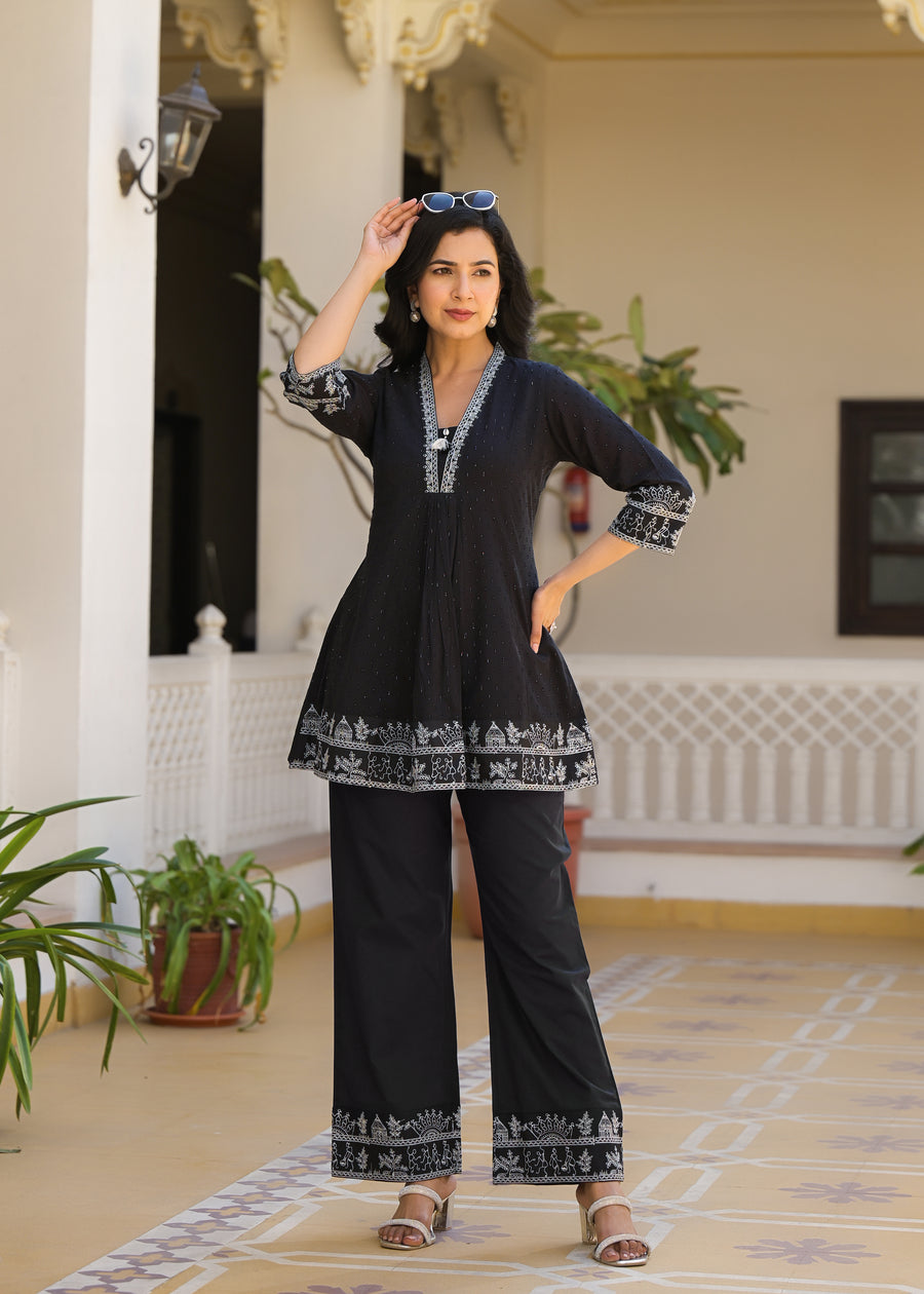 Midnight black embroidery coord set
