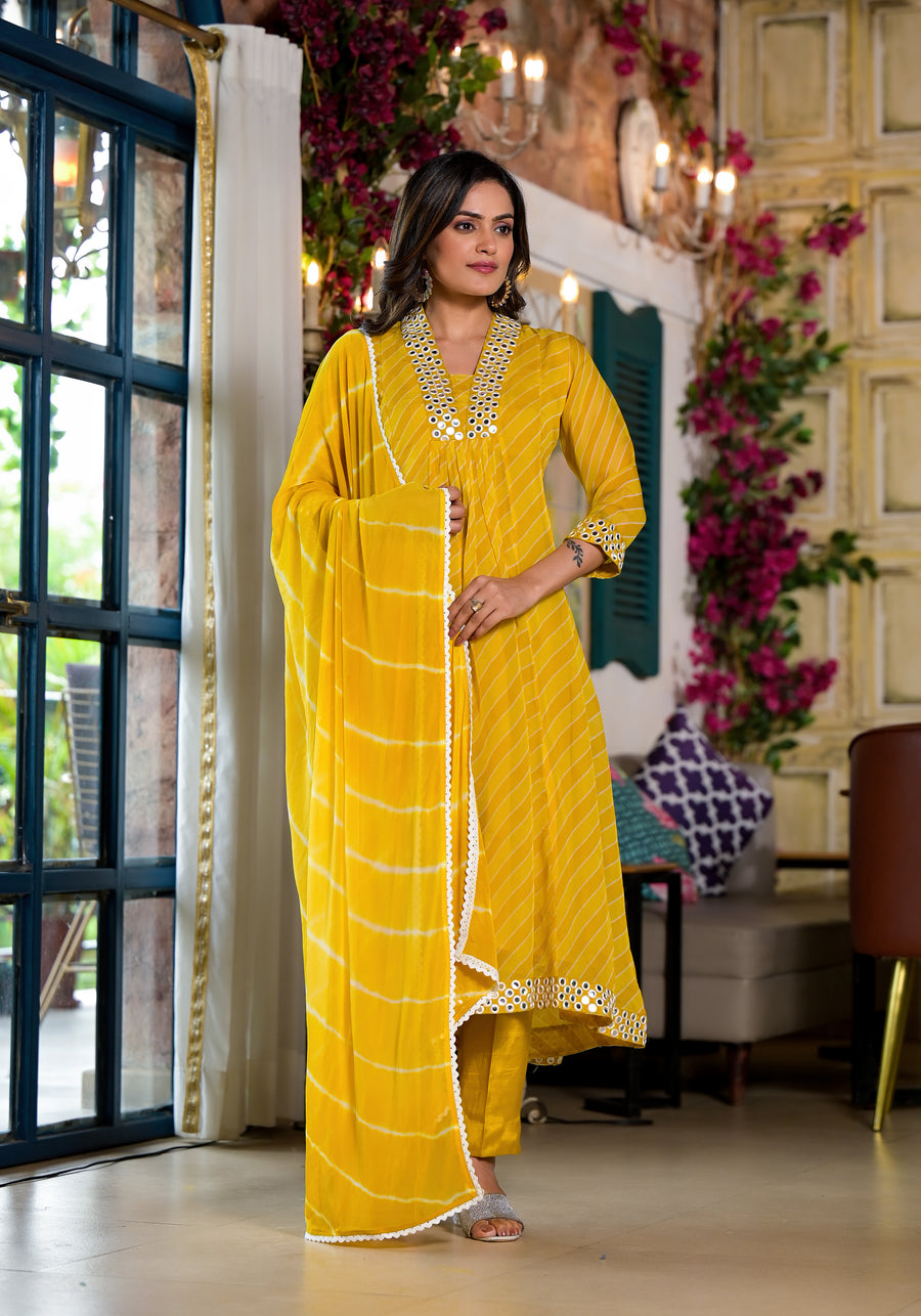 Mustard yellow lehariya suit set