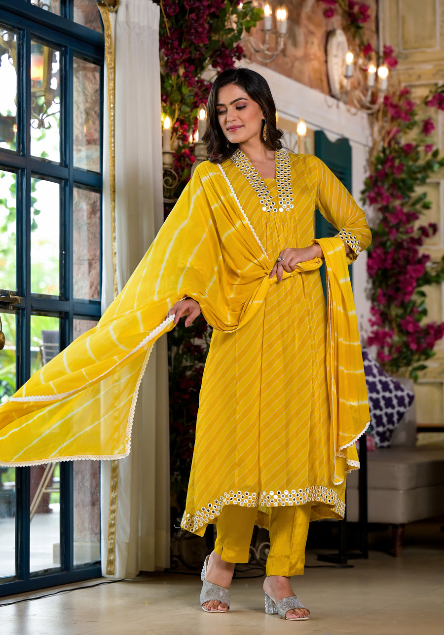 Mustard yellow lehariya suit set